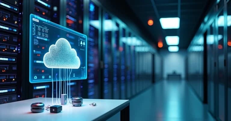 Servidor em nuvem realizando backup automatizado de dados IoT interligados
