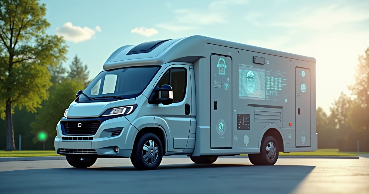 Laboratório móvel moderno com sensores IoT instalados para monitoramento ambiental remoto em ambiente externo