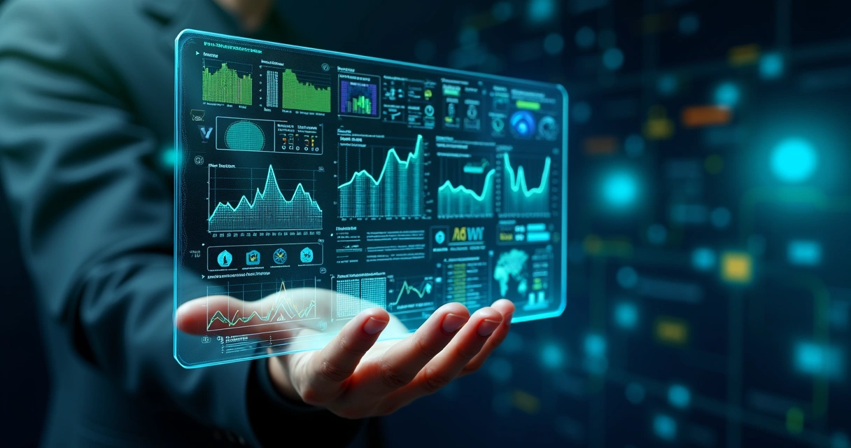 Painel digital exibindo gráficos e indicadores de auditoria em sistemas IoT com fundo tecnológico